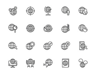 Set of outline icons related to the globe. Editable stroke. Outline icons suitable for web, infographics, interface, and apps.