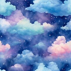 Fototapeta na wymiar dream clouds water color - 1