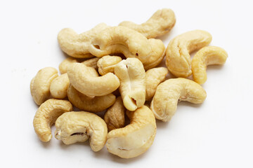 Cashew nuts on white background.