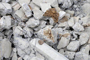 Piles of rubble after house demolition