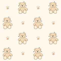 Teddy Bear pattern cartoon style with pastel background color, adorable, cute and funny
