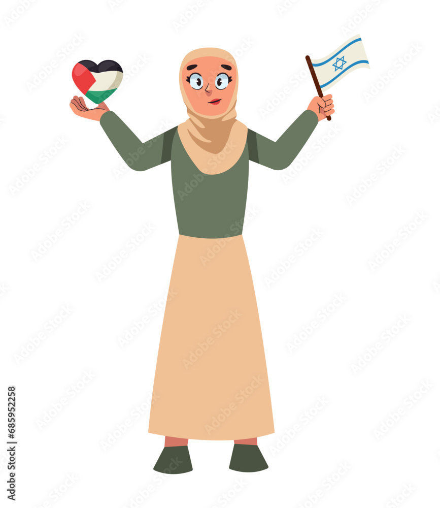 Sticker israel and palestina save persons woman with flags