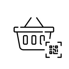 Shopping basket and qr code. Contactless store checkout. Pixel perfect, editable stroke icon