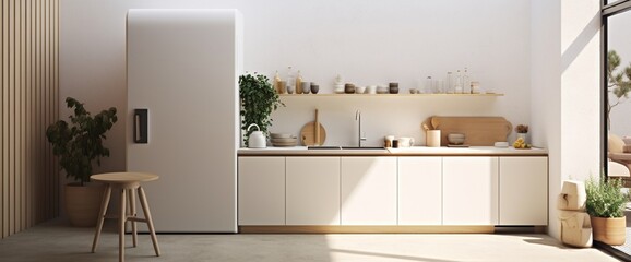 Fototapeta na wymiar Interior of modern kitchen with white counters, door and peg boards