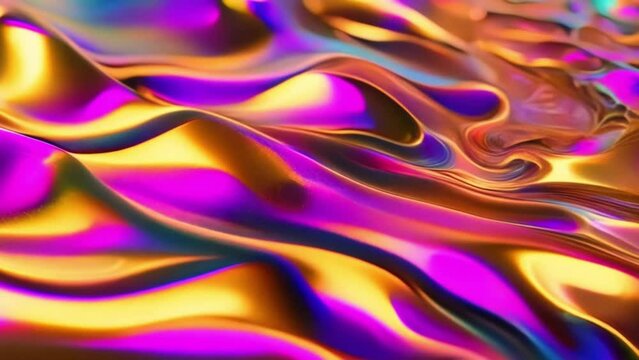 Abstract colorful background - metallic undulating liquid reflecting vibrant surface - looped 4k video