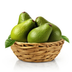 avocado in basket isolated on white background