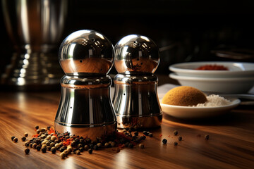 Salt and pepper in mills. Generative AI