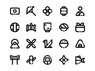 Japanese Icon Set Broken Linear Style. Culture Theme Icon Pack, Perfect for Websites, Landing Pages, Mobile Apps, and Presentations. Suitable for UI UX.