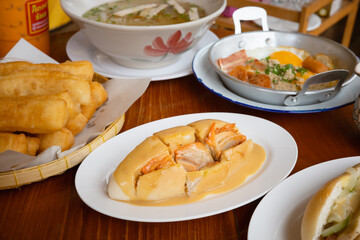 Breakfast Vietnamese Asian food in a street restaurant