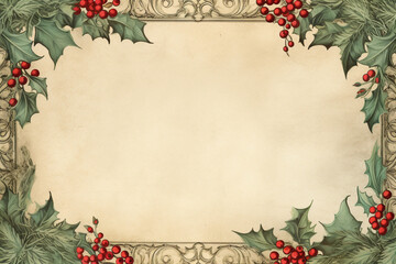 christmas frame with holly