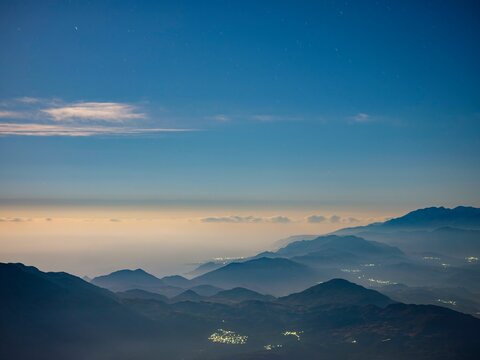 View over the mountains of the south coast at full moon night, Psiloritis, Ida Massif, Crete, Greece, Europe