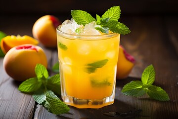 Fototapeta premium Enjoy the tropical flavors of summer with this refreshing Peach and Mango Fizz cocktail