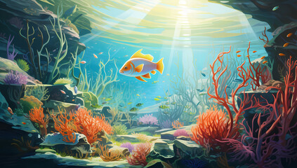Fototapeta na wymiar A fish underwater in a beautiful environment