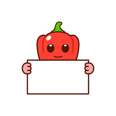 Cute Bell Pepper Character Holding a Blank Sign