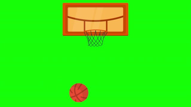 2d animation, put the basketball into the ring, on a green screen