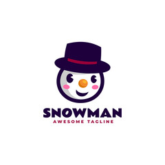 Vector Logo Illustration Snowman Mascot Cartoon Style.