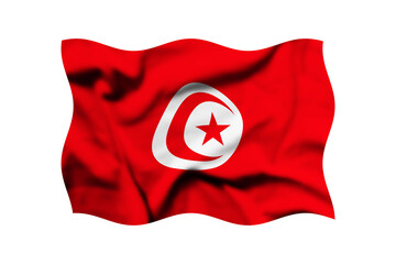Waving flag of Tunisia isolated on a transparent background, 3d rendering. Clipping path included