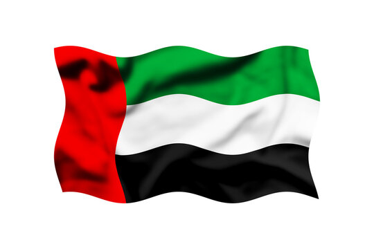 The flag of the United Arab Emirates waving in the wind isolated on a transparent background, The Clipping path included