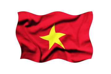 The flag of Vietnam is waving in the wind on a transparent background. 3d rendering. Clipping path included