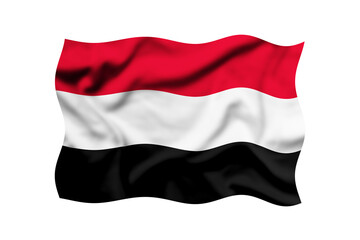 The flag of Yemen is waving on a transparent background, isolated. 3d rendering. Clipping path included