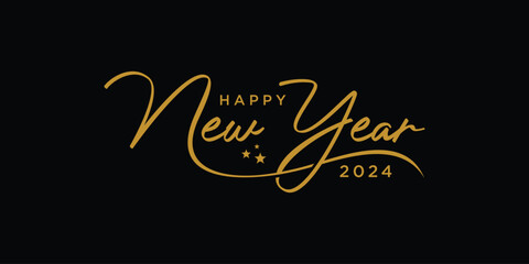Happy New Year 2024 Logo. Abstract Hand drawn creative calligraphy vector logo design. 2024 New year Logo Design