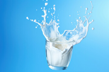 Vector illustration: White milk pours into a glass, creating a refreshing splash. Isolated on a background, this lactose-free pour is AI generative art.