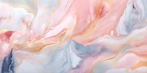 Abstract pastel watercolor background with soft pink, blue, and orange swirls. Ideal for design textures or wallpaper.
