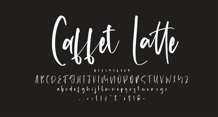 caffe latte font Best Alphabet Alphabet Brush Script Logotype Font lettering handwritten - obrazy, fototapety, plakaty