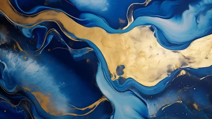 Cercles muraux Cristaux Abstract blue marble texture with gold splashes, blue luxury background