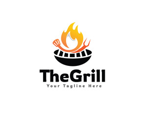 grill fire barbecue chef Logo design vector template illustration inspiration