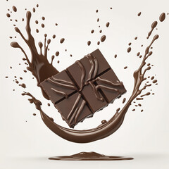 Fototapeta premium 3D render of an isolated heart shaped Chocolate truffle with impactful Splash and chocolate drops and ripple cocoa powder and nuts and milk flow ice cream