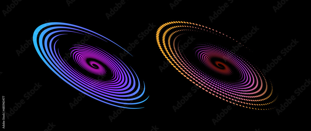 Leinwandbilder halftone speed spiral set. colorful dynamic dotted lines in perspective. radial swirl element for lo