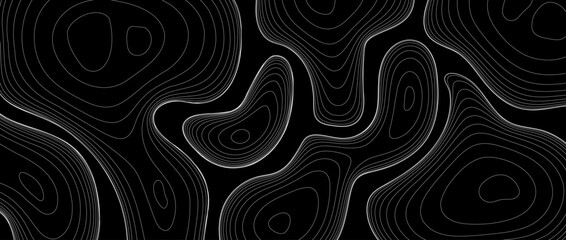 Abstract line background. Topographic contour map concept. Black and white terrain outline pattern. Geographic design template wallpaper for poster, banner, print. Vector illustration