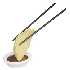 Eating Gyoza using chopsticks clipart flat design icon isolated on transparent background, 3D render food and beverage concept