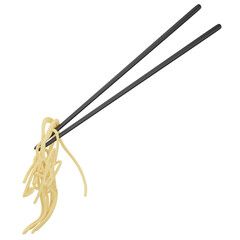 Eating noodles using chopsticks clipart flat design icon isolated on transparent background, 3D render food and beverage concept