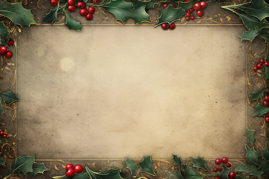 christmas greeting card with holly berries