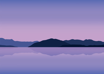 Fototapeta na wymiar Landscape mountains and lake panorama, vector illustration.