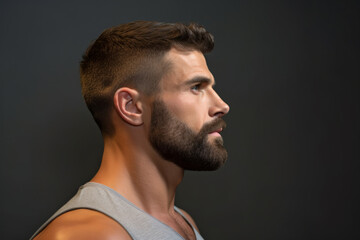 Young attractive muscled man, face side view