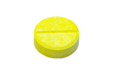 Close-up photo yellow round pill, medicine small medical vitamins, pills, antibiotics. Isolated on cut out PNG. Health science to prevent various diseases. medical science for health.