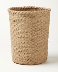 Tall beige jute basket isolated