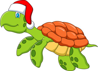 Cute cartoon sea turtle with santa hat