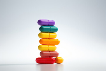 Colorful pharmaceutical vitamin tablets on white background