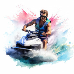 Naklejka premium Jet skiing Illustration, Generative Ai
