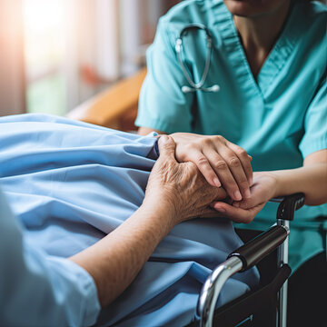 elderly care, nurse and hand,  elders old age patience