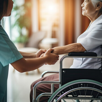 elderly care, nurse and hand,  elders old age patience