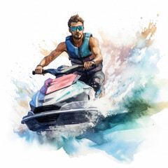 Naklejka premium Jet skiing Illustration, Generative Ai