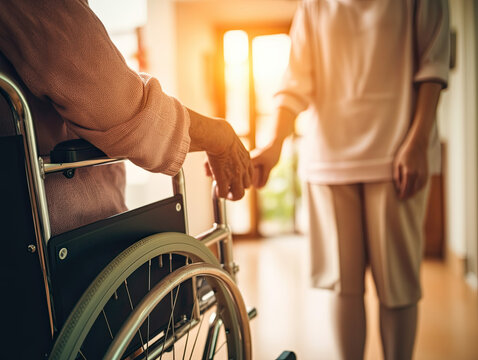 elderly care, nurse and hand,  elders old age patience