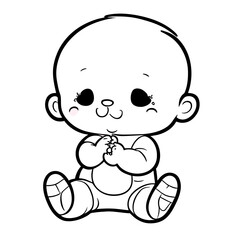 Fototapeta premium Black and white lines, cute little children