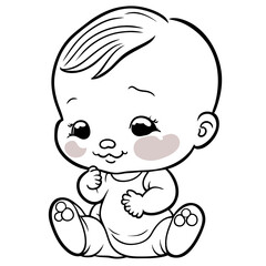 Fototapeta premium Black and white lines, cute little children