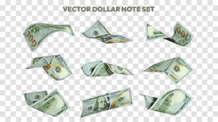 Fotobehang Vector illustration of set of US dollar notes flying in different angles and orientations. Currency note design in Scalable eps format © RODWORKS